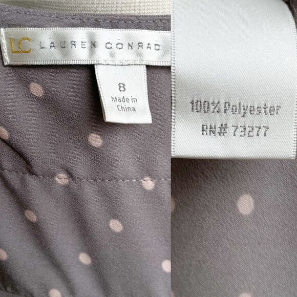 LC Lauren Conrad Dress 8 Gray Polka Dot Charmed Fit & Flare Cap Sleeve Pockets - Picture 7 of 7